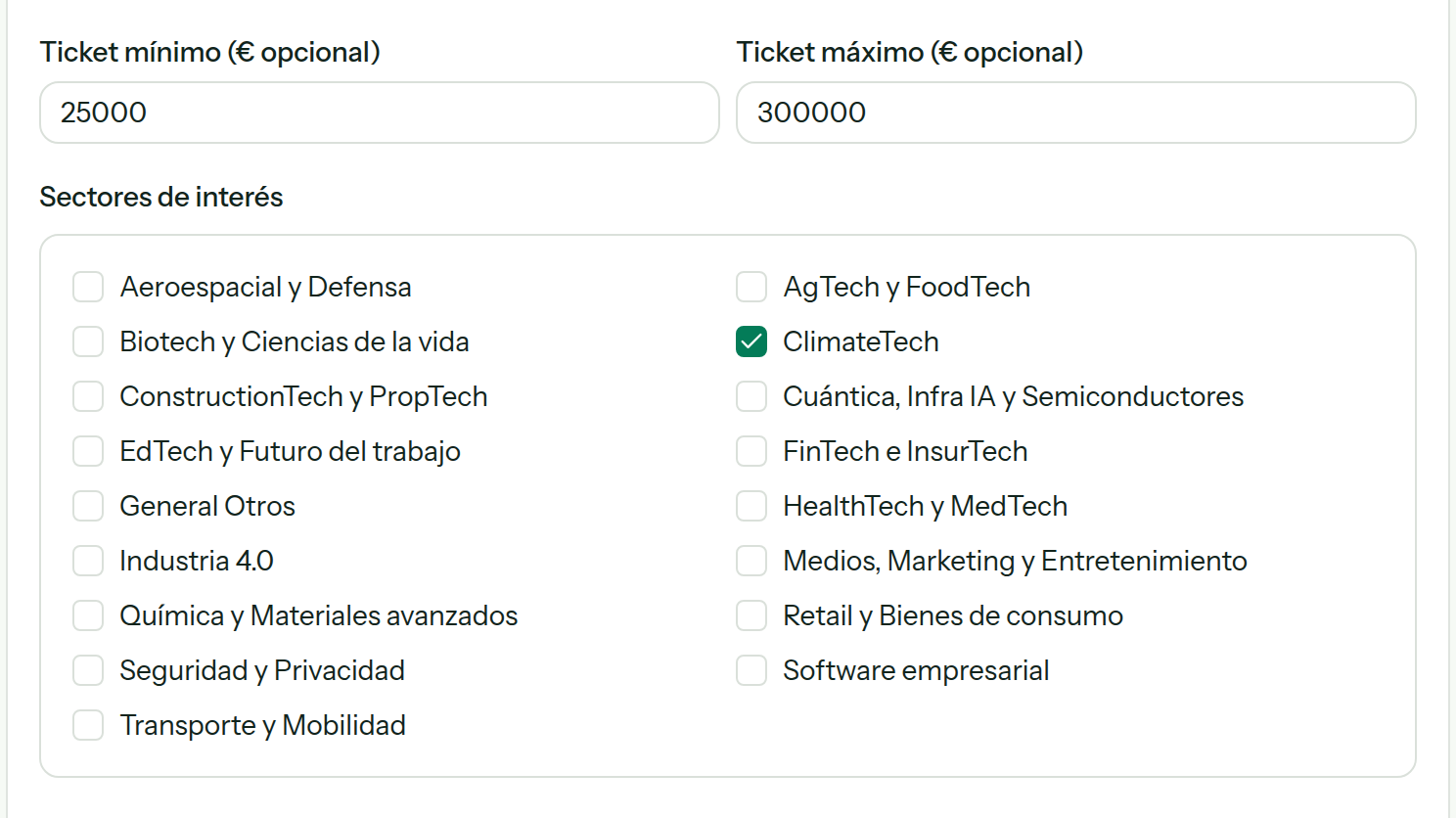 Formulario de tesis: rango de ticket y sectores